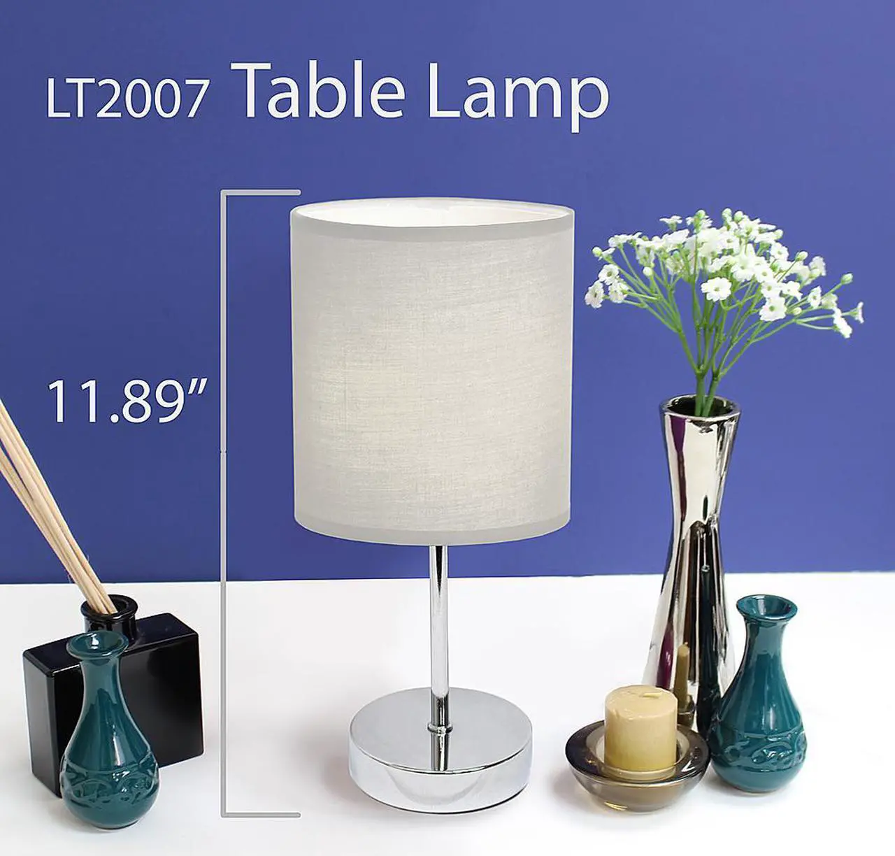 Alt view image 14 of 16 - Simple Designs Chrome Mini Basic Table Lamp with Fabric Shade 2 Pack Set