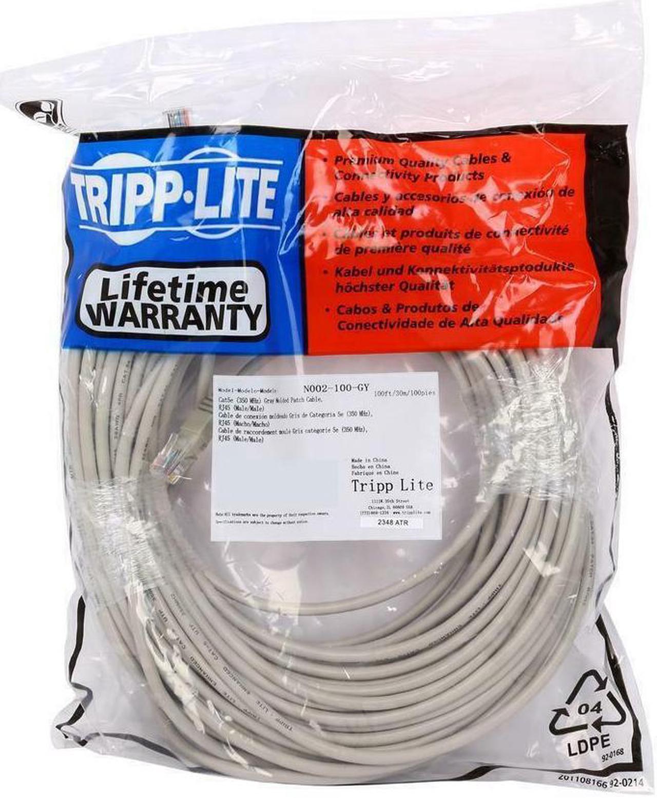 Alt view image 3 of 3 - TRIPP LITE N002-100-GY 100 ft. Cat 5E Gray 350MHz Molded Patch Cable