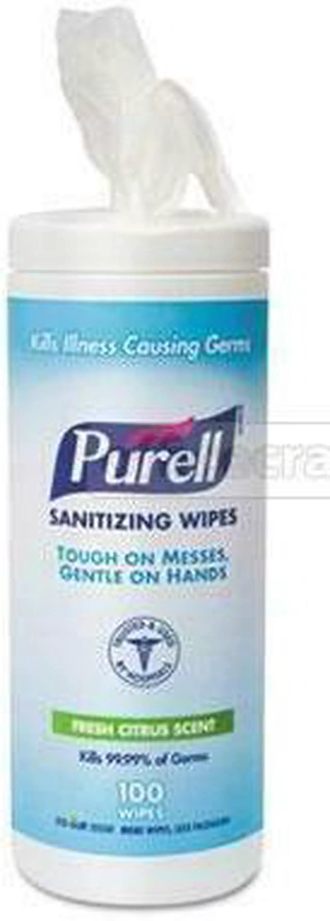 Alt view image 14 of 20 - Gojo 911112CT Premoistened Sanitizing Wipes, Cloth, 5.78 in. x 7 in., 100-Canister, 12 Canisters-CT