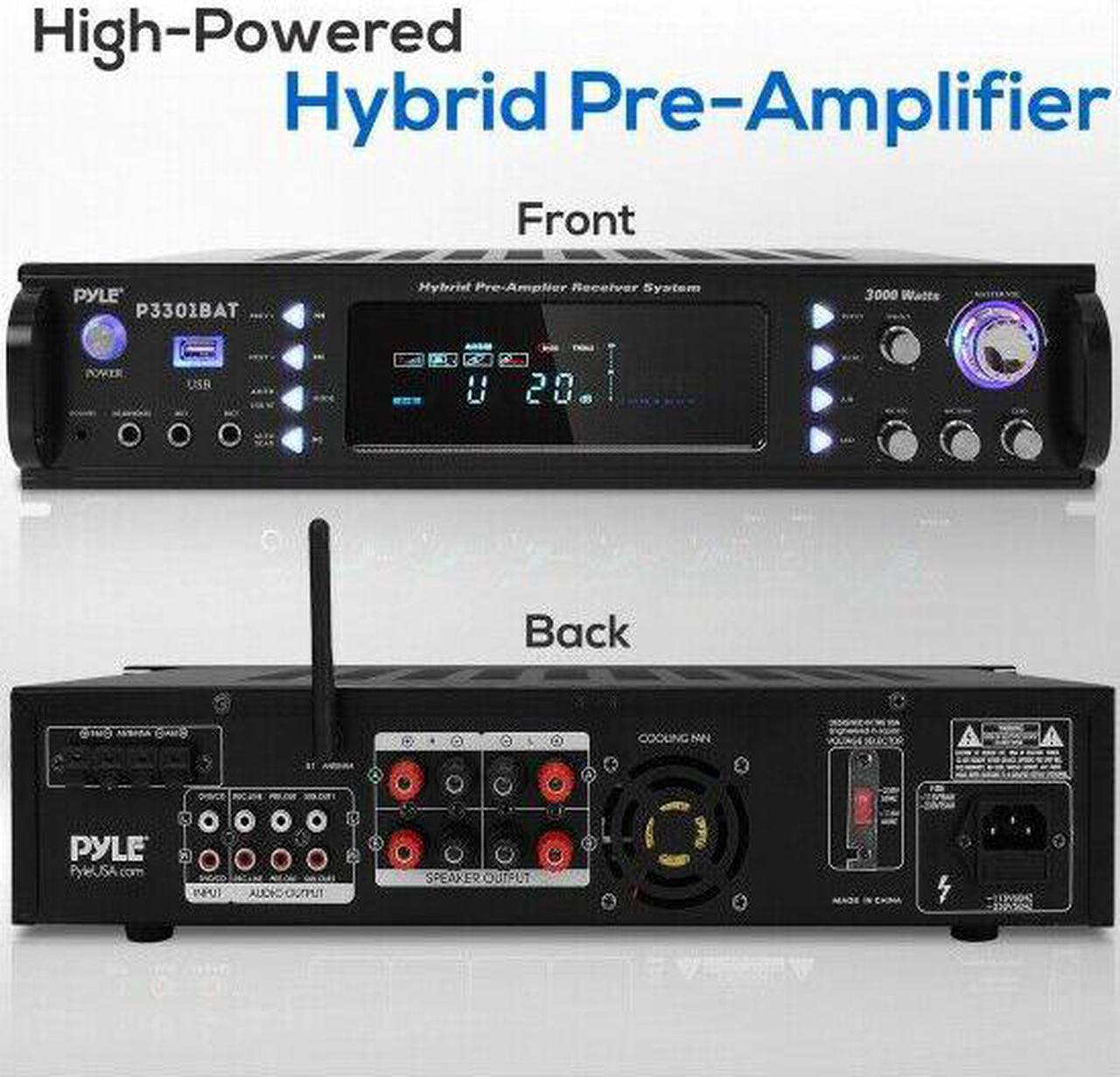 Alt view image 16 of 20 - Wireless Bluetooth Home Stereo Amplifier - Hybrid Multi-Channel 3000 Watt Power Amplifier Home Audio Receiver System w/AM/FM Radio, MP3/USB,AUX,RCA Karaoke Mic in - Rack Mount, Remote - Pyle P3301BAT