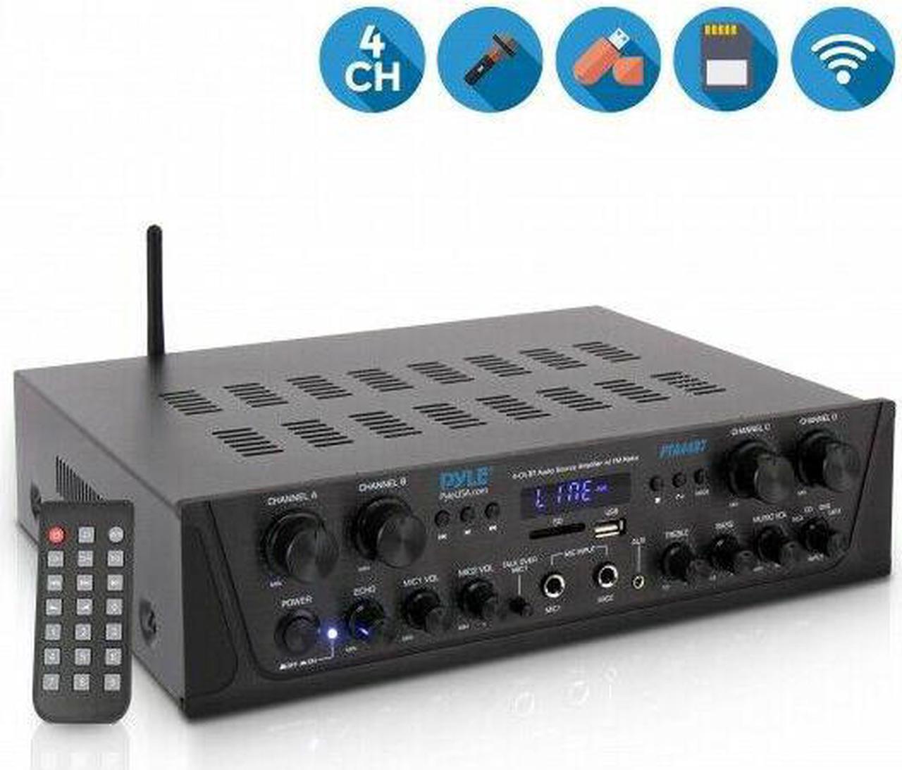 Alt view image 8 of 14 - 500W Karaoke Wireless Bluetooth Amplifier - 4 Channel Stereo Audio Home Theater Speaker Sound Power Receiver w/ AUX IN, FM, RCA Subwoofer Speakers OUT, USB, Microphone IN w/ Echo - Pyle PTA44BT