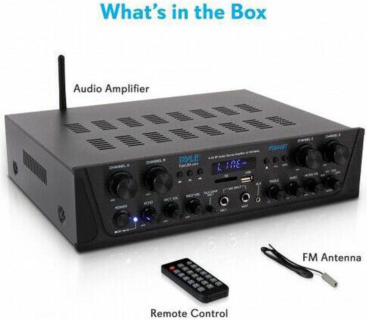 Alt view image 9 of 14 - 500W Karaoke Wireless Bluetooth Amplifier - 4 Channel Stereo Audio Home Theater Speaker Sound Power Receiver w/ AUX IN, FM, RCA Subwoofer Speakers OUT, USB, Microphone IN w/ Echo - Pyle PTA44BT