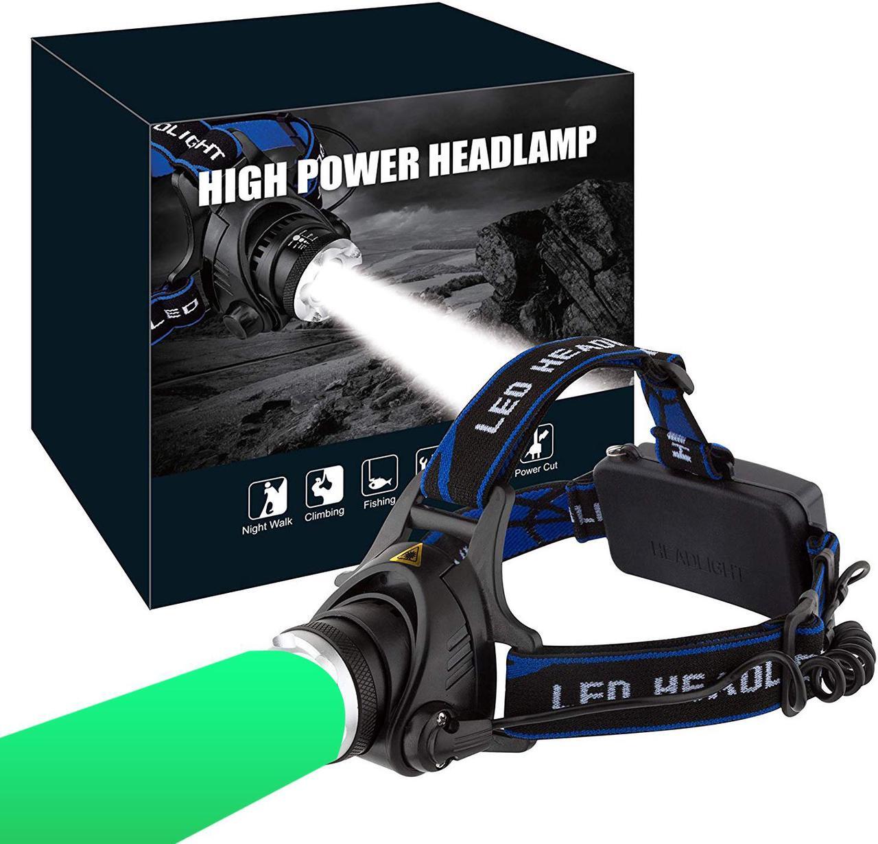 Main image of LED Headlamp Rechargeable GreenLight, 1800 Lumens Zoomable Hunting LED head lamp flshlight for Hunting Hiking Camping Fishing Hog Coyote Varmint Hunting