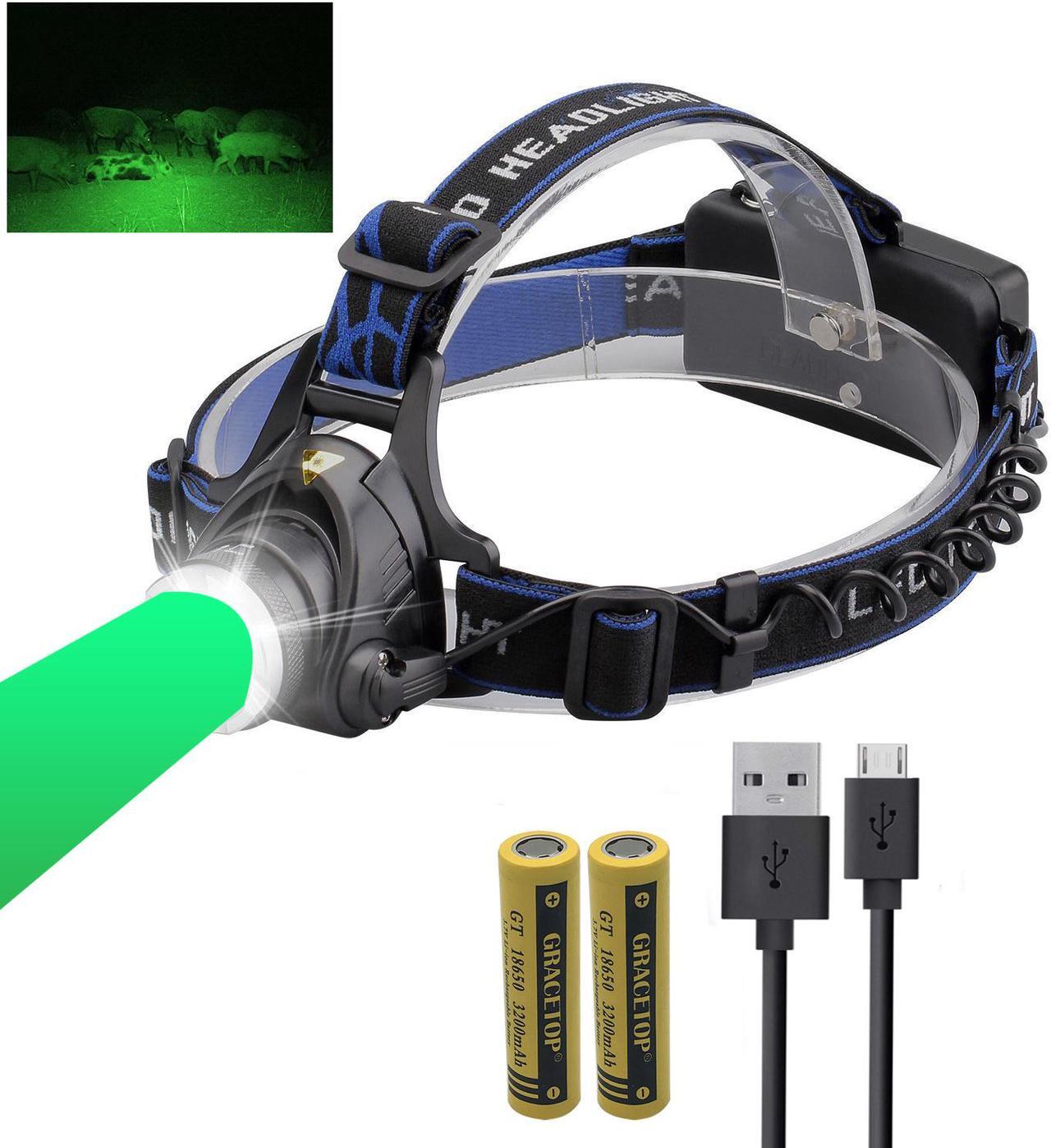 Alt view image 2 of 7 - LED Headlamp Rechargeable GreenLight, 1800 Lumens Zoomable Hunting LED head lamp flshlight for Hunting Hiking Camping Fishing Hog Coyote Varmint Hunting