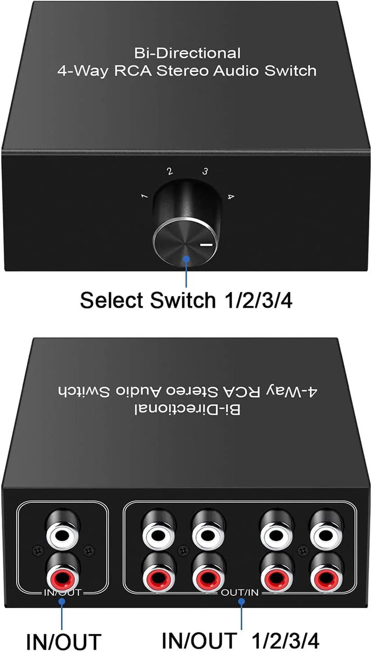 Alt view image 2 of 7 - 4-Way Stereo L/R Sound Channel Bi-Directional Audio Switcher, 1 in 4 Out or 4 in 1 Out, L/R Sound Channel Audio Switch Splitter RCA Stereo Switch Selector for DVD Stereo Speaker CD Player