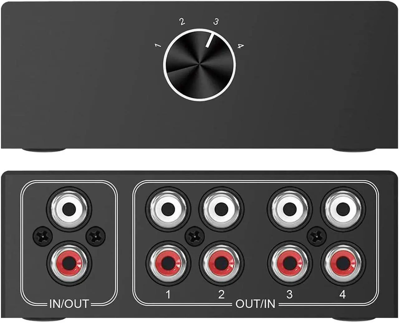 Main image of 4-Way Stereo L/R Sound Channel Bi-Directional Audio Switcher, 1 in 4 Out or 4 in 1 Out, L/R Sound Channel Audio Switch Splitter RCA Stereo Switch Selector for DVD Stereo Speaker CD Player