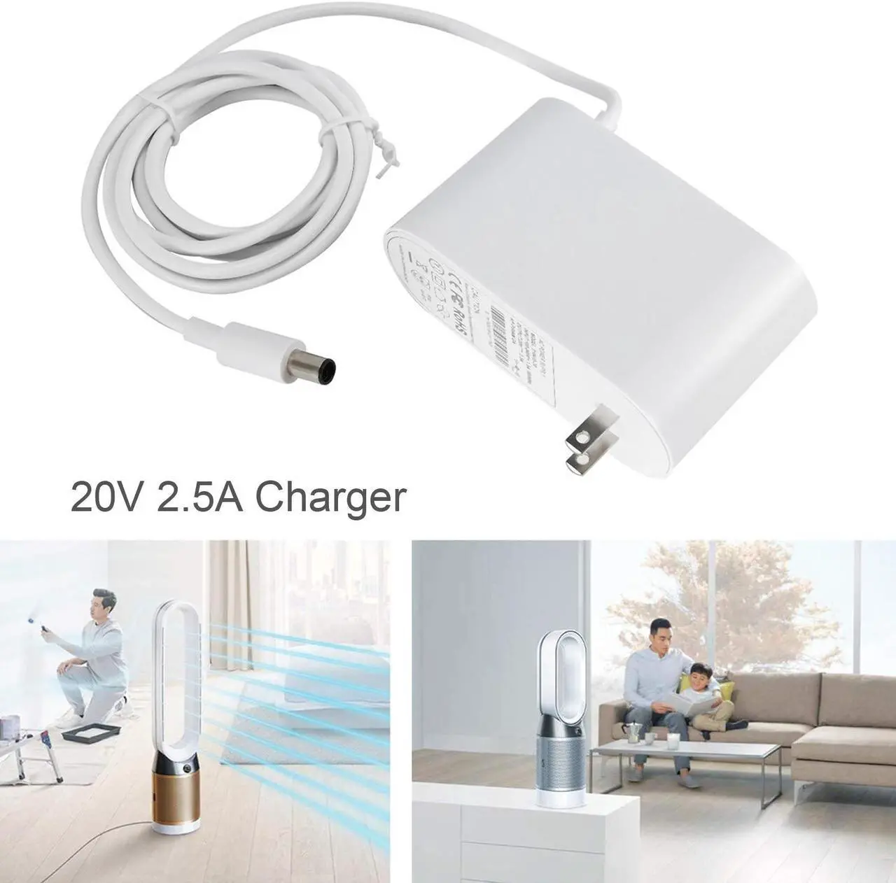 Alt view image 4 of 7 - 20V Charger for Dyson Air Purifier TP04 TP05 TP06, DP04 Fan Humidifier 20V 2.58A Cahrger Replacement Cable 1.85m 281831-05,310415-20 [US Plug]
