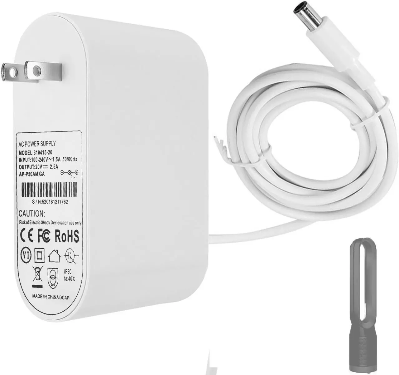 Alt view image 7 of 7 - 20V Charger for Dyson Air Purifier TP04 TP05 TP06, DP04 Fan Humidifier 20V 2.58A Cahrger Replacement Cable 1.85m 281831-05,310415-20 [US Plug]