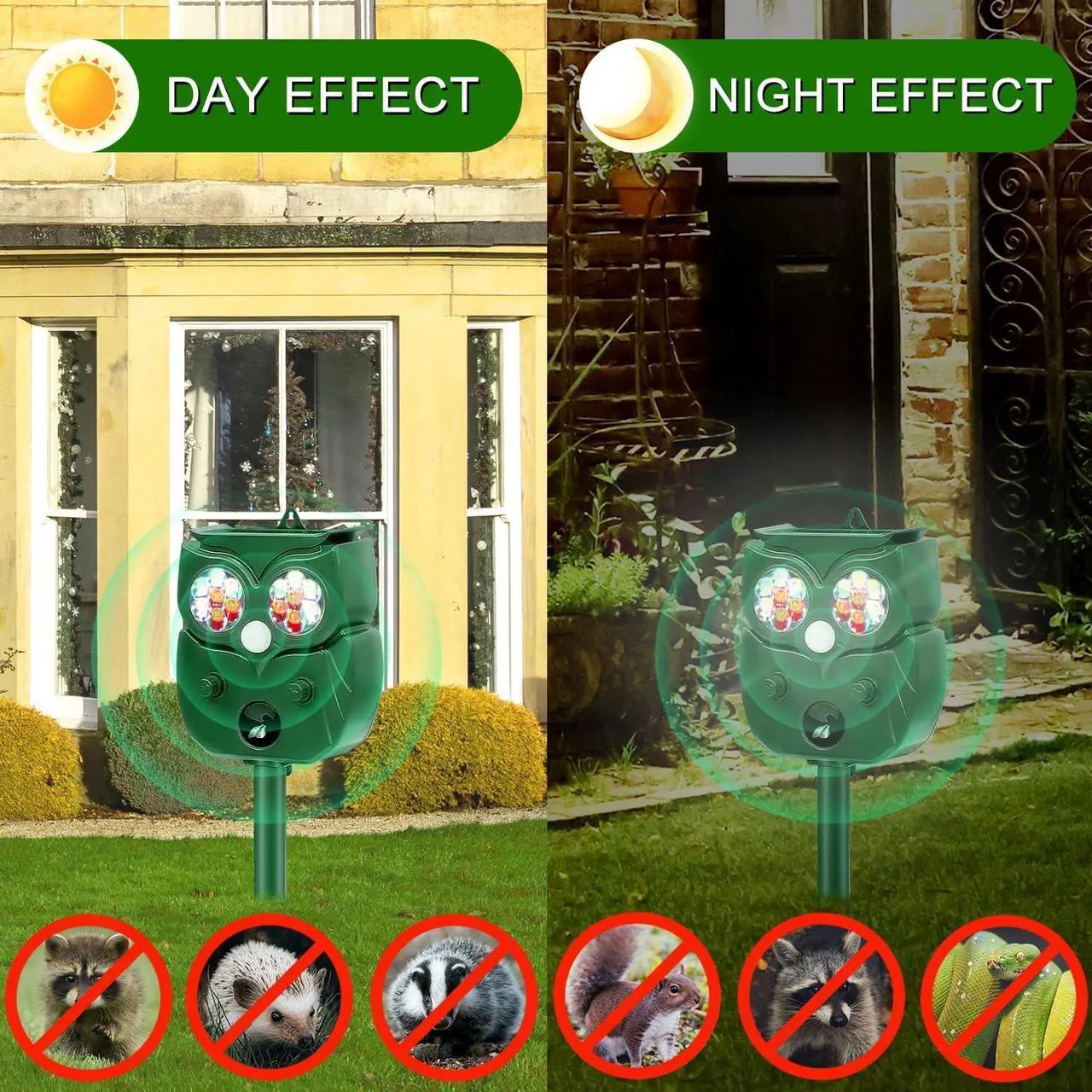 Alt view image 7 of 7 - Solar Animal Repeller Defender Cat, Dog, Squirrel, Deer, Fox, Outdoor Animal Deterrent with Motion Sensor and Led Light Alarm, Protect Yards, Lawn Gardens