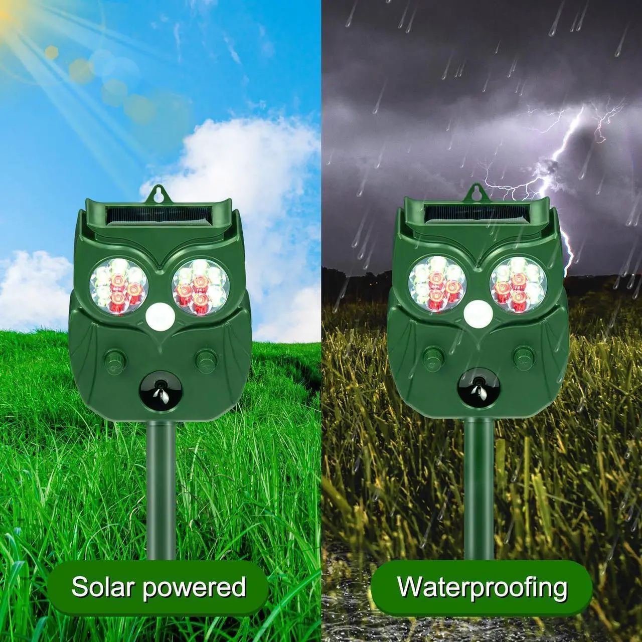 Main image of Solar Animal Repeller Defender Cat, Dog, Squirrel, Deer, Fox, Outdoor Animal Deterrent with Motion Sensor and Led Light Alarm, Protect Yards, Lawn Gardens