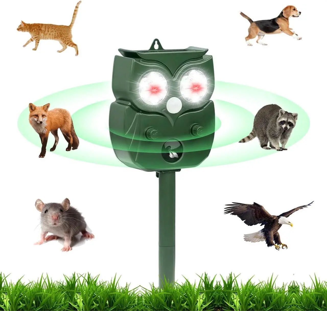 Alt view image 2 of 7 - Solar Animal Repeller Defender Cat, Dog, Squirrel, Deer, Fox, Outdoor Animal Deterrent with Motion Sensor and Led Light Alarm, Protect Yards, Lawn Gardens