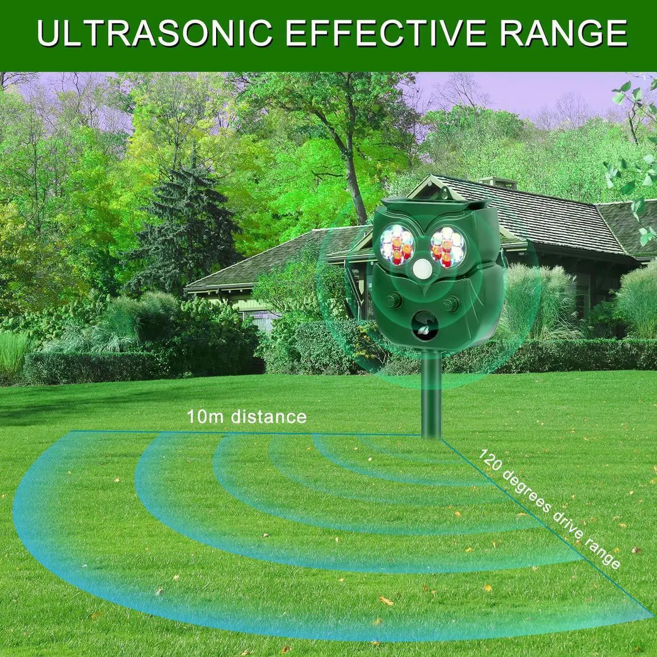 Alt view image 6 of 7 - Solar Animal Repeller Defender Cat, Dog, Squirrel, Deer, Fox, Outdoor Animal Deterrent with Motion Sensor and Led Light Alarm, Protect Yards, Lawn Gardens