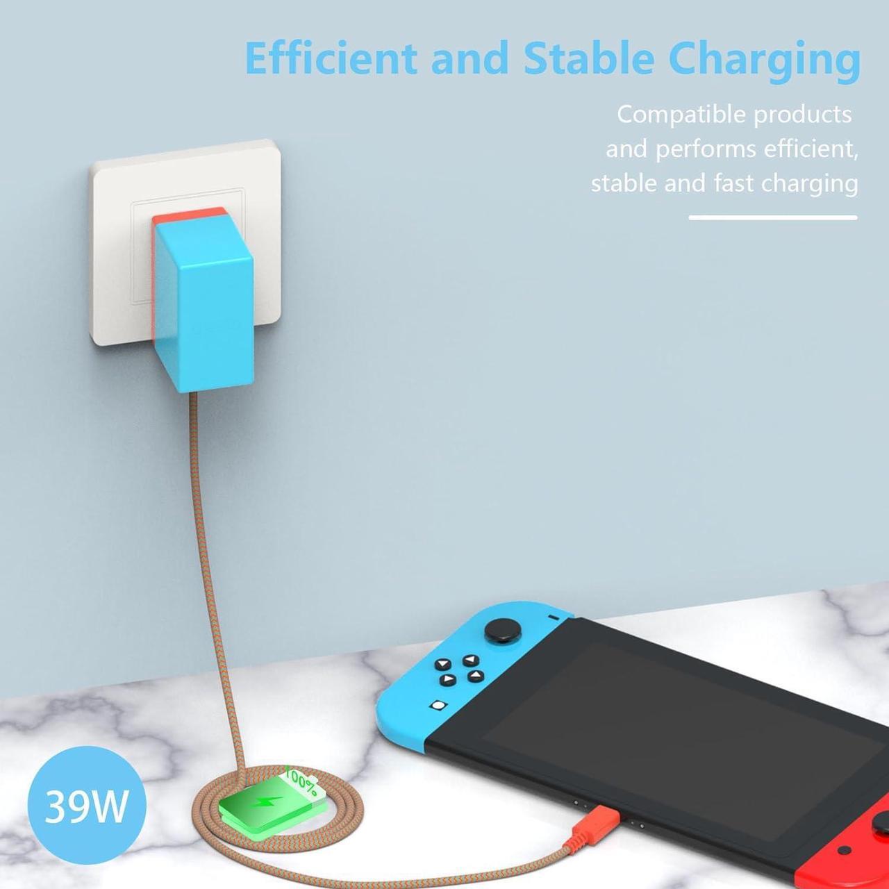 Alt view image 2 of 7 - Switch Charger for Nintendo Switch, 39W Ac Adapter Cable Power Cord for Switch Lite Switch OLED Controller 15V 2.6A USB Type C Nintendo Switch Supply Accessories Support TV Dock Mode and Fast Charging