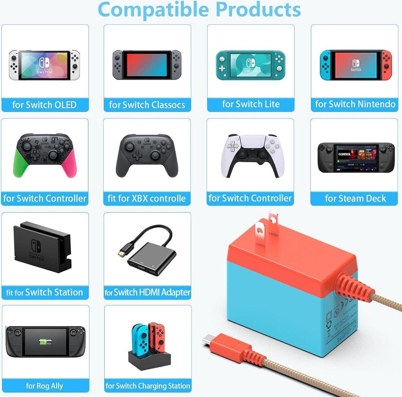 Alt view image 6 of 7 - Switch Charger for Nintendo Switch, 39W Ac Adapter Cable Power Cord for Switch Lite Switch OLED Controller 15V 2.6A USB Type C Nintendo Switch Supply Accessories Support TV Dock Mode and Fast Charging