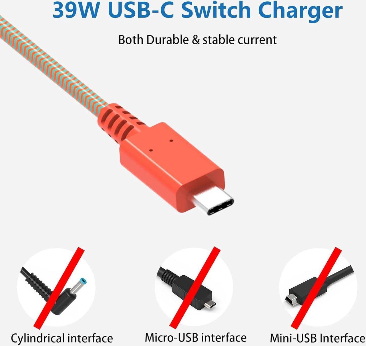 Alt view image 3 of 7 - Switch Charger for Nintendo Switch, 39W Ac Adapter Cable Power Cord for Switch Lite Switch OLED Controller 15V 2.6A USB Type C Nintendo Switch Supply Accessories Support TV Dock Mode and Fast Charging