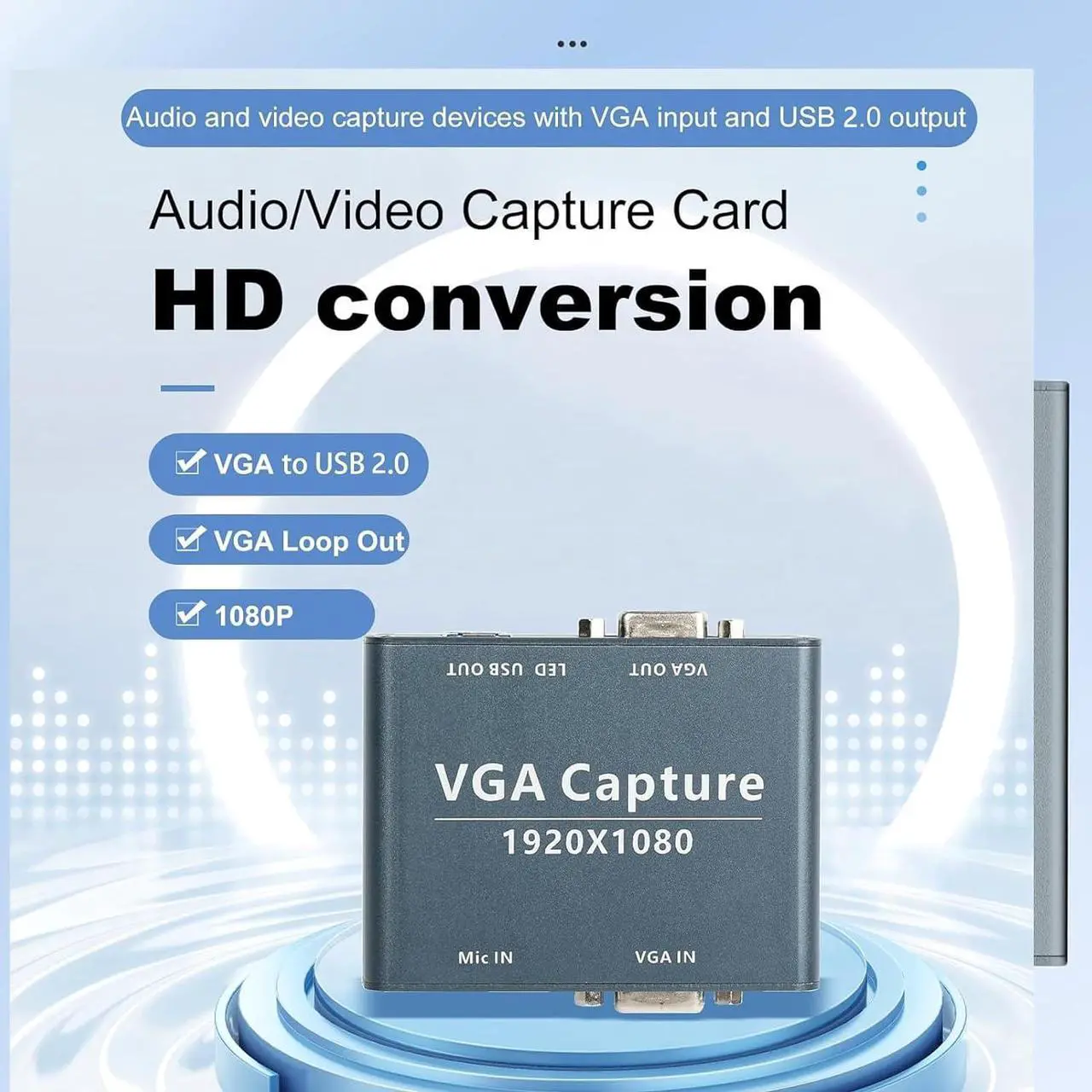 Alt view image 3 of 7 - GRACETOP VGA Capture Card, VGA to USB 2.0 Capture Device with VGA Loopout, Mic Input Support HD 1080p Video for Live Broadcast, Laptops, Monitors, Video Conferencing and Games
