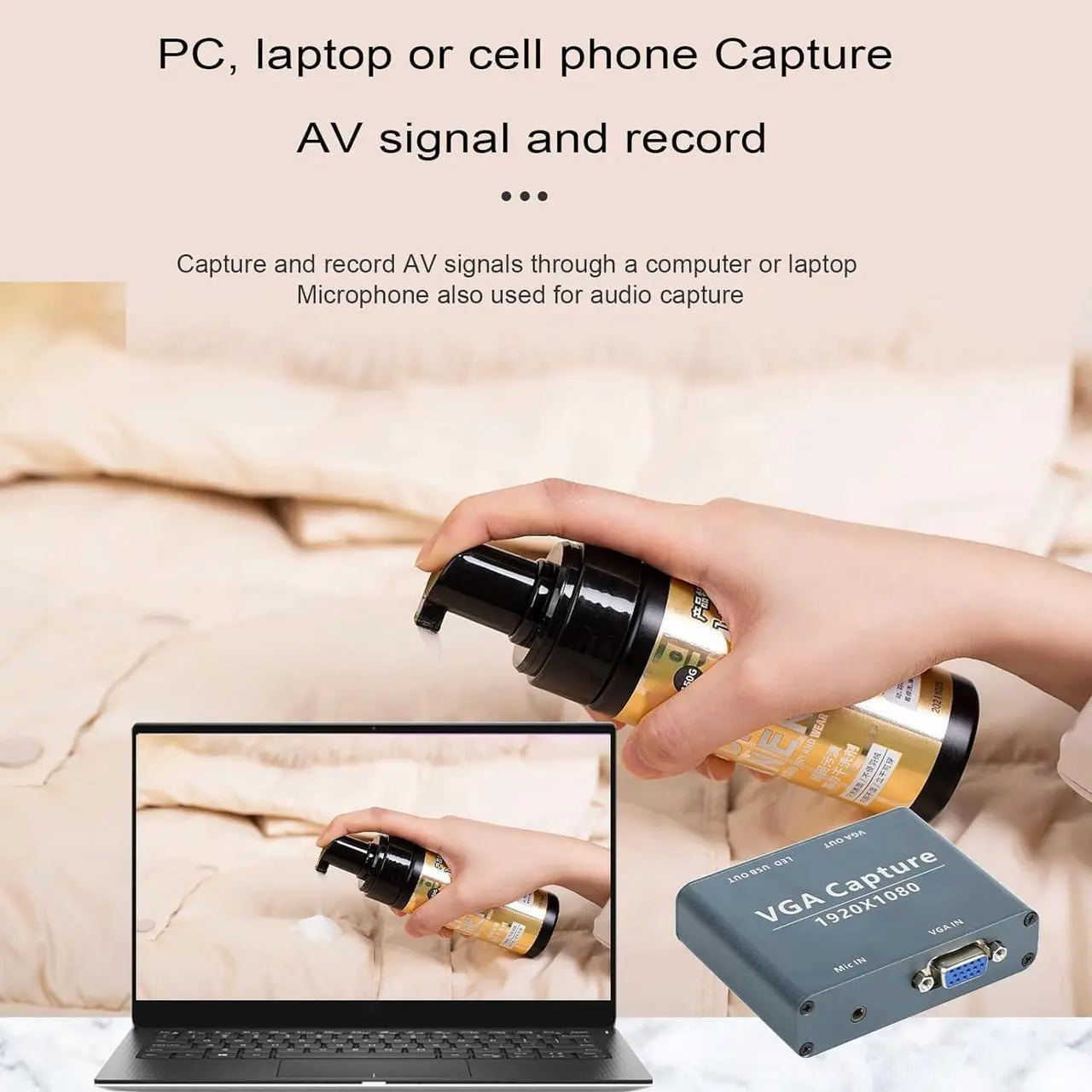 Alt view image 5 of 7 - GRACETOP VGA Capture Card, VGA to USB 2.0 Capture Device with VGA Loopout, Mic Input Support HD 1080p Video for Live Broadcast, Laptops, Monitors, Video Conferencing and Games