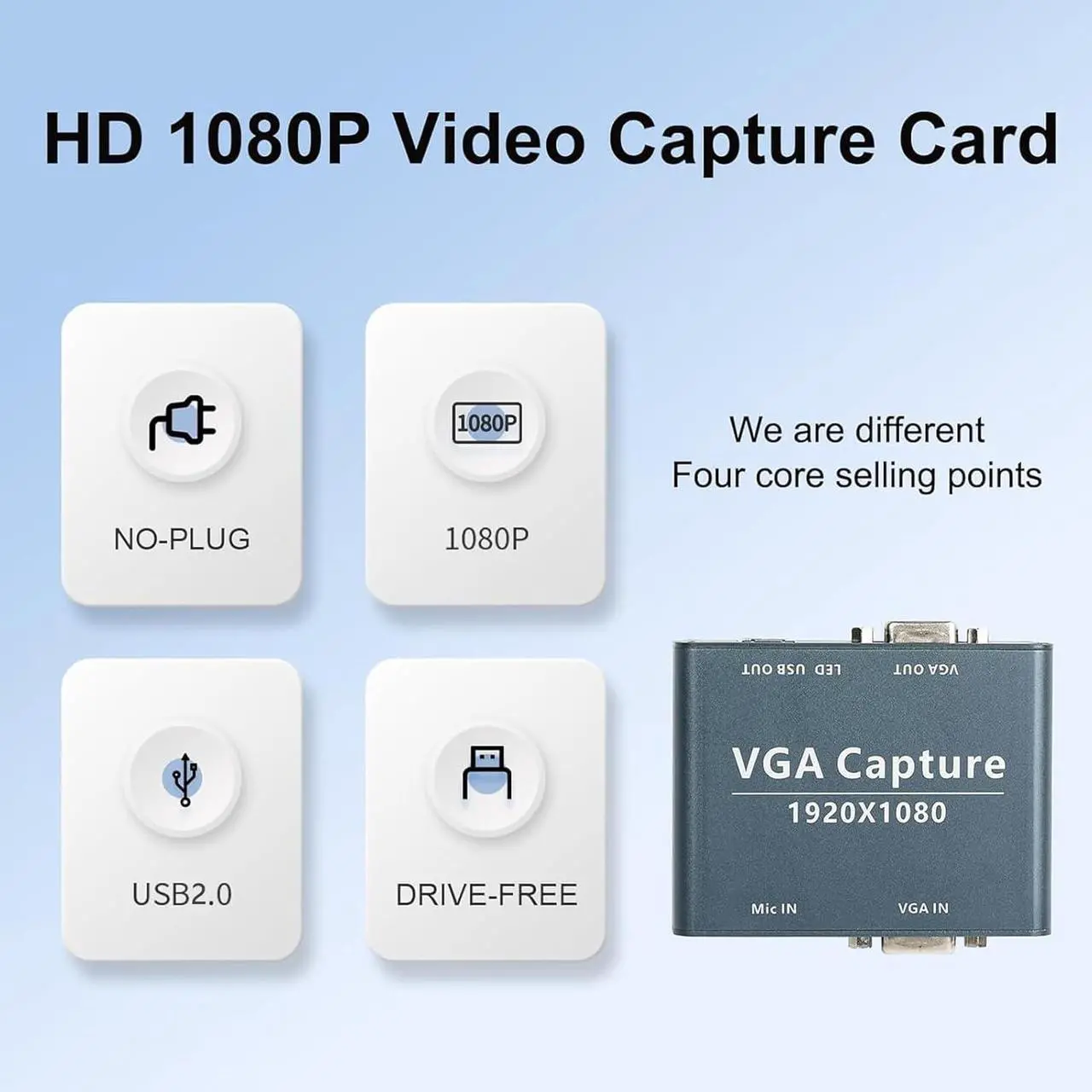 Alt view image 6 of 7 - GRACETOP VGA Capture Card, VGA to USB 2.0 Capture Device with VGA Loopout, Mic Input Support HD 1080p Video for Live Broadcast, Laptops, Monitors, Video Conferencing and Games