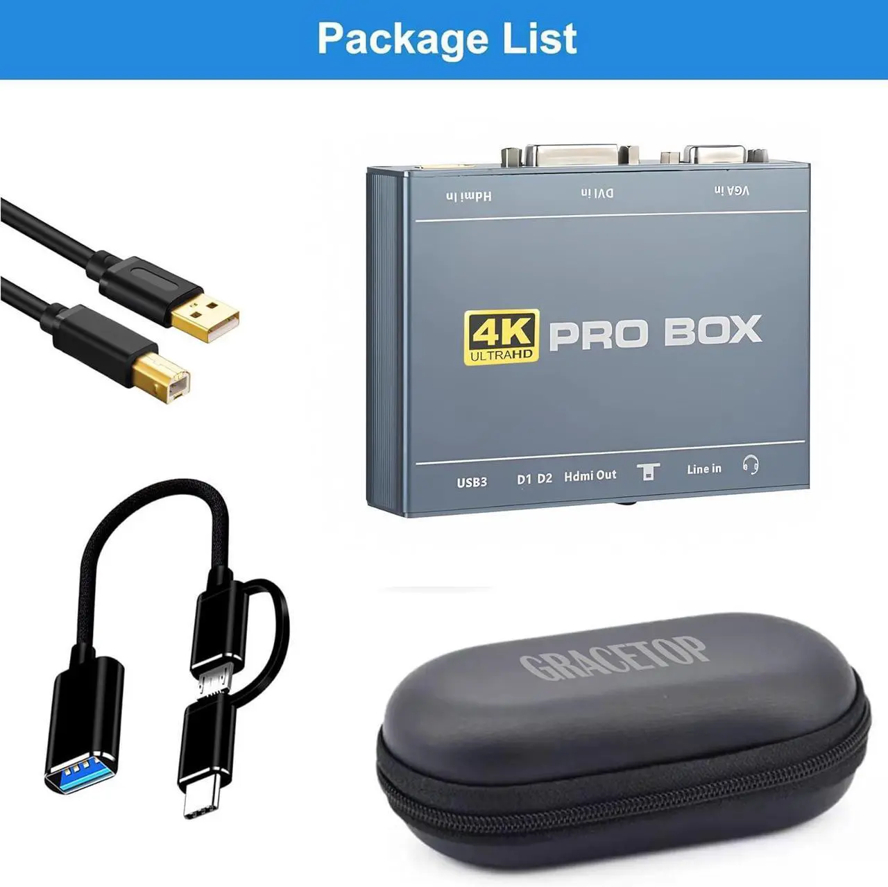 Alt view image 7 of 7 - GRACETOP 4K DVI Video Capture Card, VGA Video Capture, 4K60 DVI VGA HDMI to 1080P60 USB3.0 Video Capture with HDMI Loopout Compatible with Windows, Linux, Android and MAC OS
