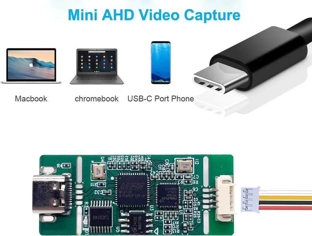 Alt view image 7 of 7 - GRACETOP AHD Capture Card with OTG, 1080P30 720P60 AHD to USB Video Capture Card for AHD 1080P HD Backup Camera Streaming Game Streaming Video Recording for Windows, Linux, OS USB-C