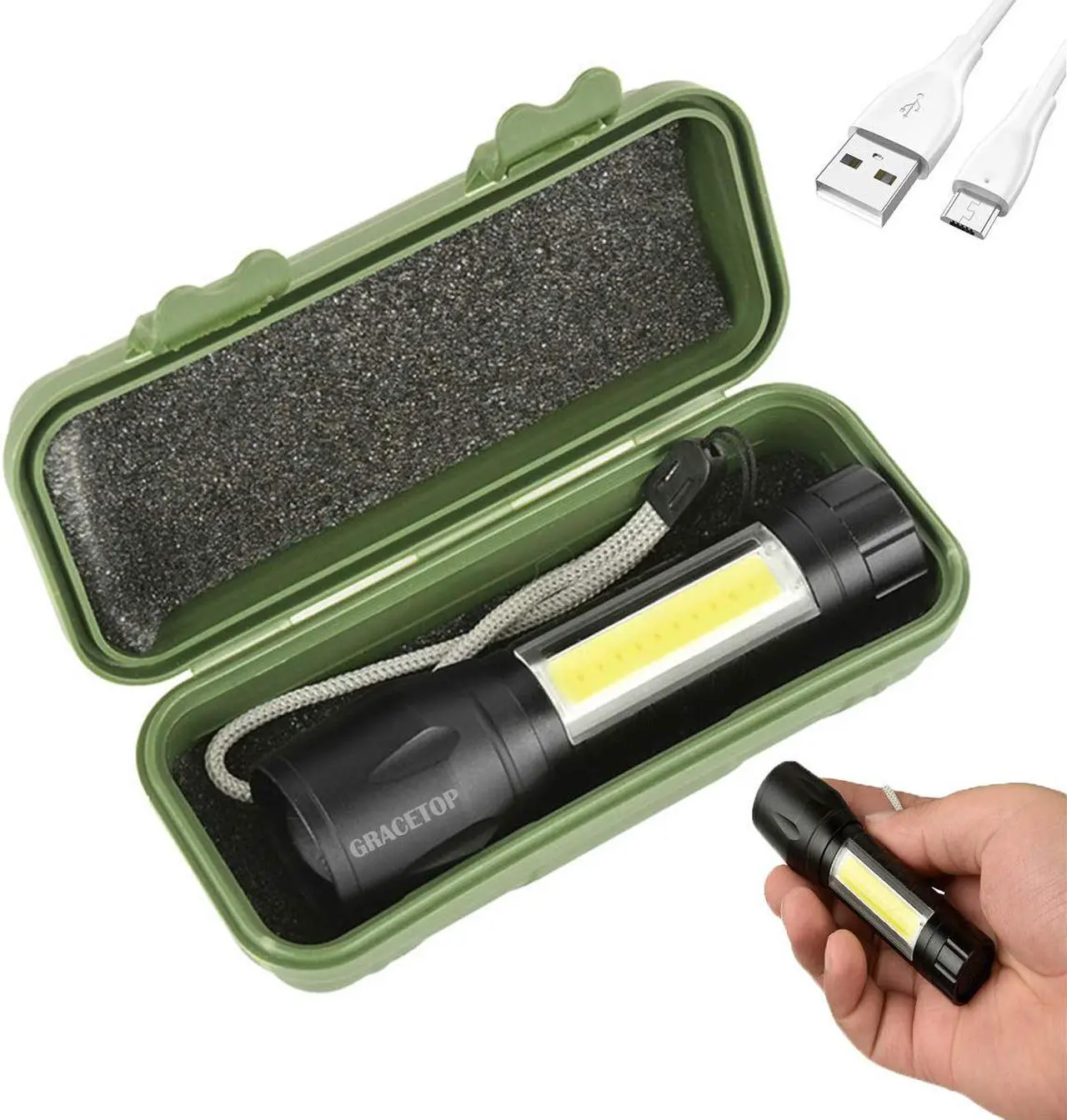 Alt view image 2 of 7 - Mini LED Flashlight Rechargeable with cob Reader Lamp Adjustable Focus and 3 Light Modes For Camping Hiking