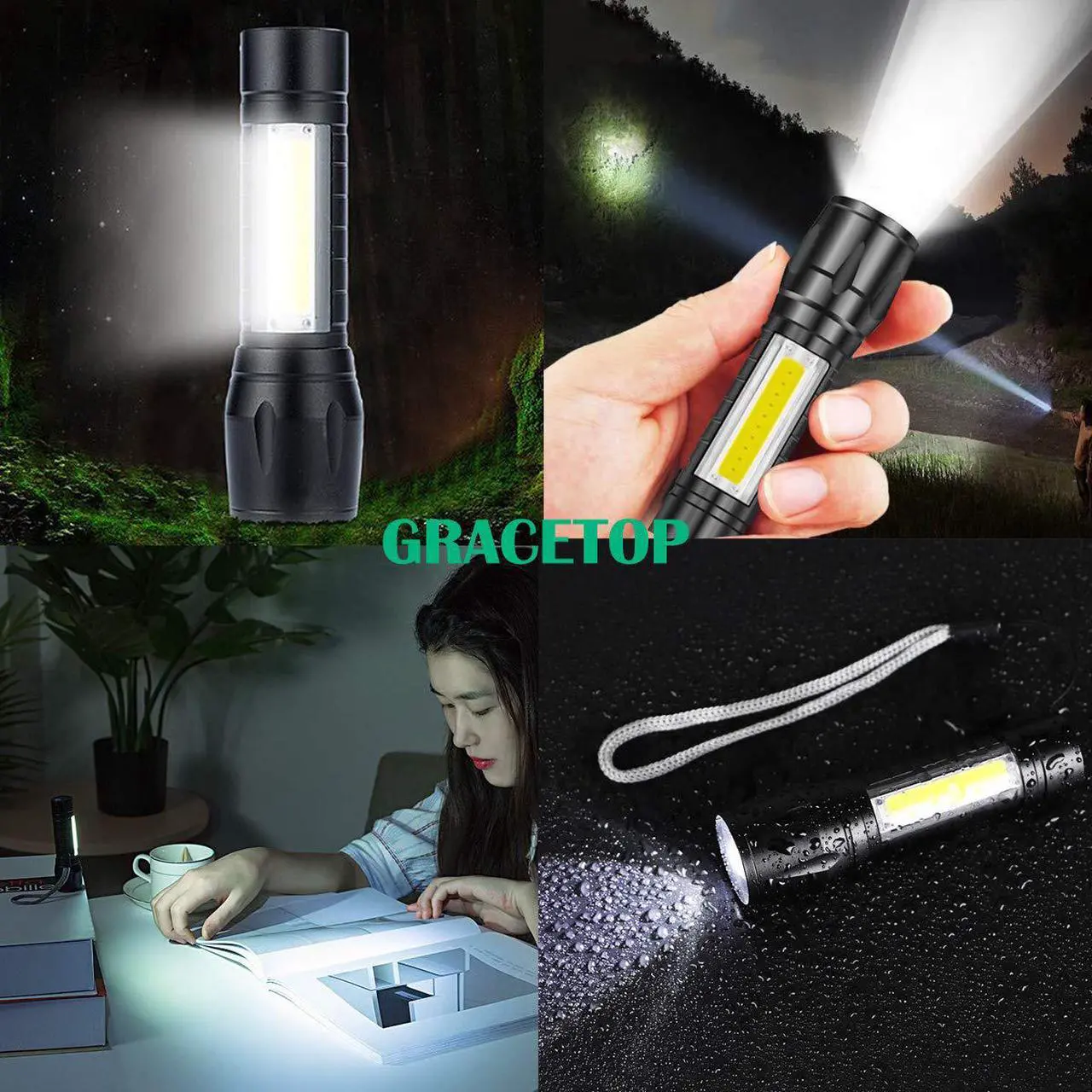 Alt view image 3 of 7 - Mini LED Flashlight Rechargeable with cob Reader Lamp Adjustable Focus and 3 Light Modes For Camping Hiking