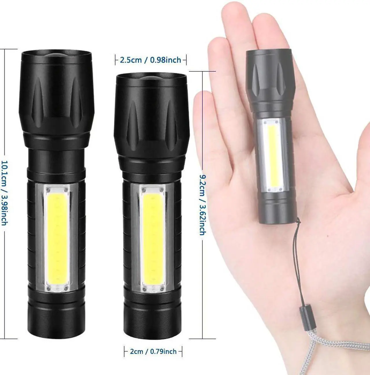 Alt view image 4 of 7 - Mini LED Flashlight Rechargeable with cob Reader Lamp Adjustable Focus and 3 Light Modes For Camping Hiking