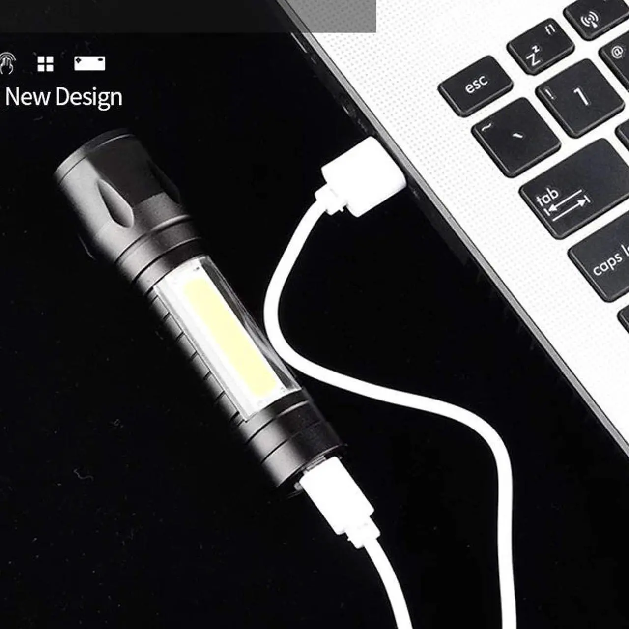 Alt view image 5 of 7 - Mini LED Flashlight Rechargeable with cob Reader Lamp Adjustable Focus and 3 Light Modes For Camping Hiking