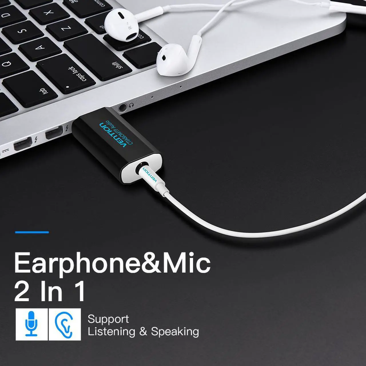 Alt view image 2 of 6 - Vention USB Sound Card External USB Audio Adapter with 3.5mm Aux Stereo for Headset, PC, Laptops, Desktops,, Windows, Mac, and Linux [2-Pack]