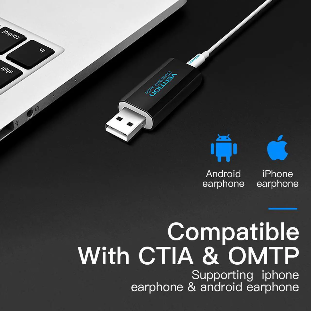 Alt view image 3 of 6 - Vention USB Sound Card External USB Audio Adapter with 3.5mm Aux Stereo for Headset, PC, Laptops, Desktops,, Windows, Mac, and Linux [2-Pack]