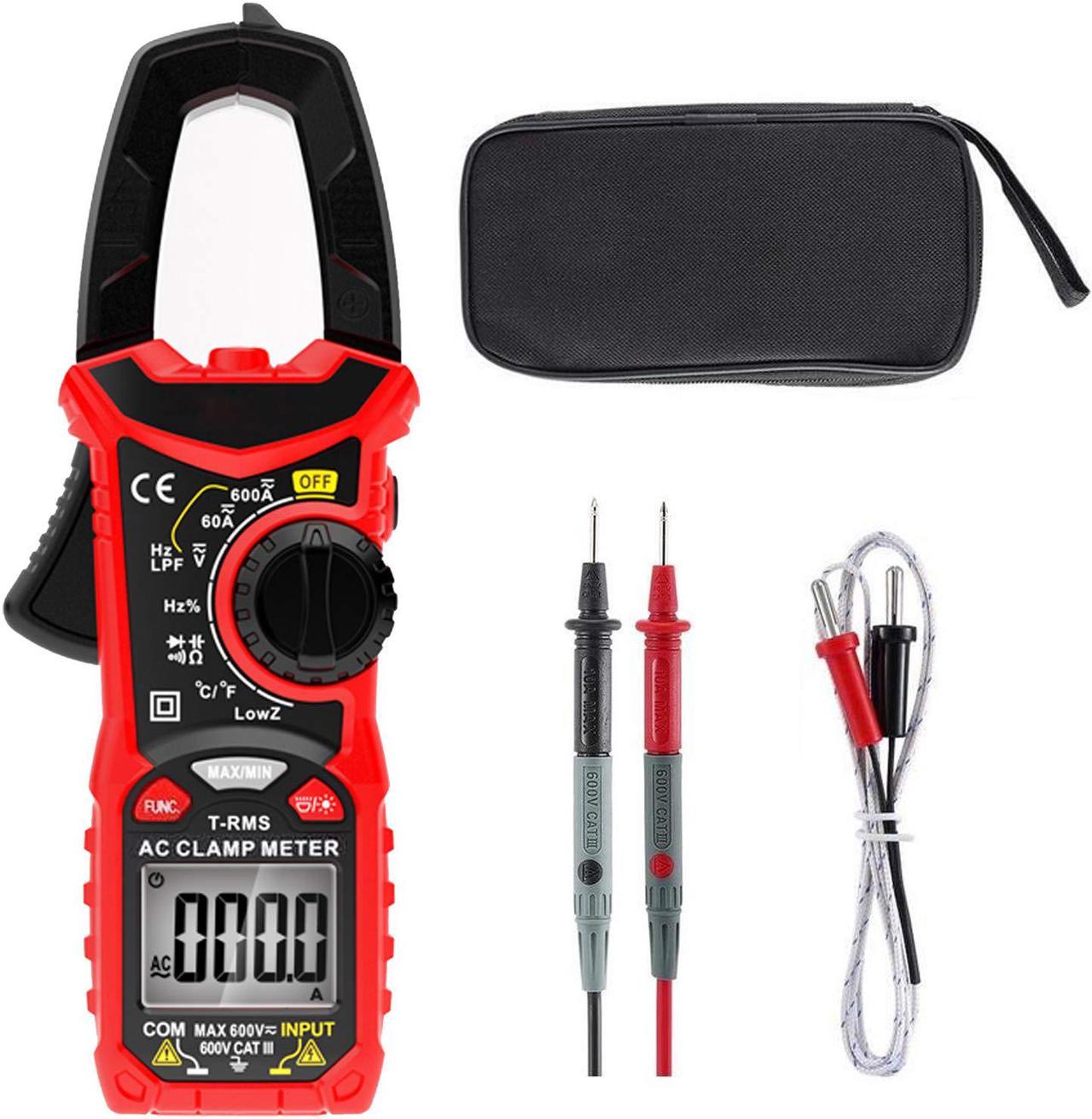 AUTENS Digital Clamp Meter 6000 Counts True RMS NCV AC/DC Voltage Auto Range AC Current Multimeter Resistance Capacitance Frequency Diode Temperature Tester, Backlight LCD Display Flashlight