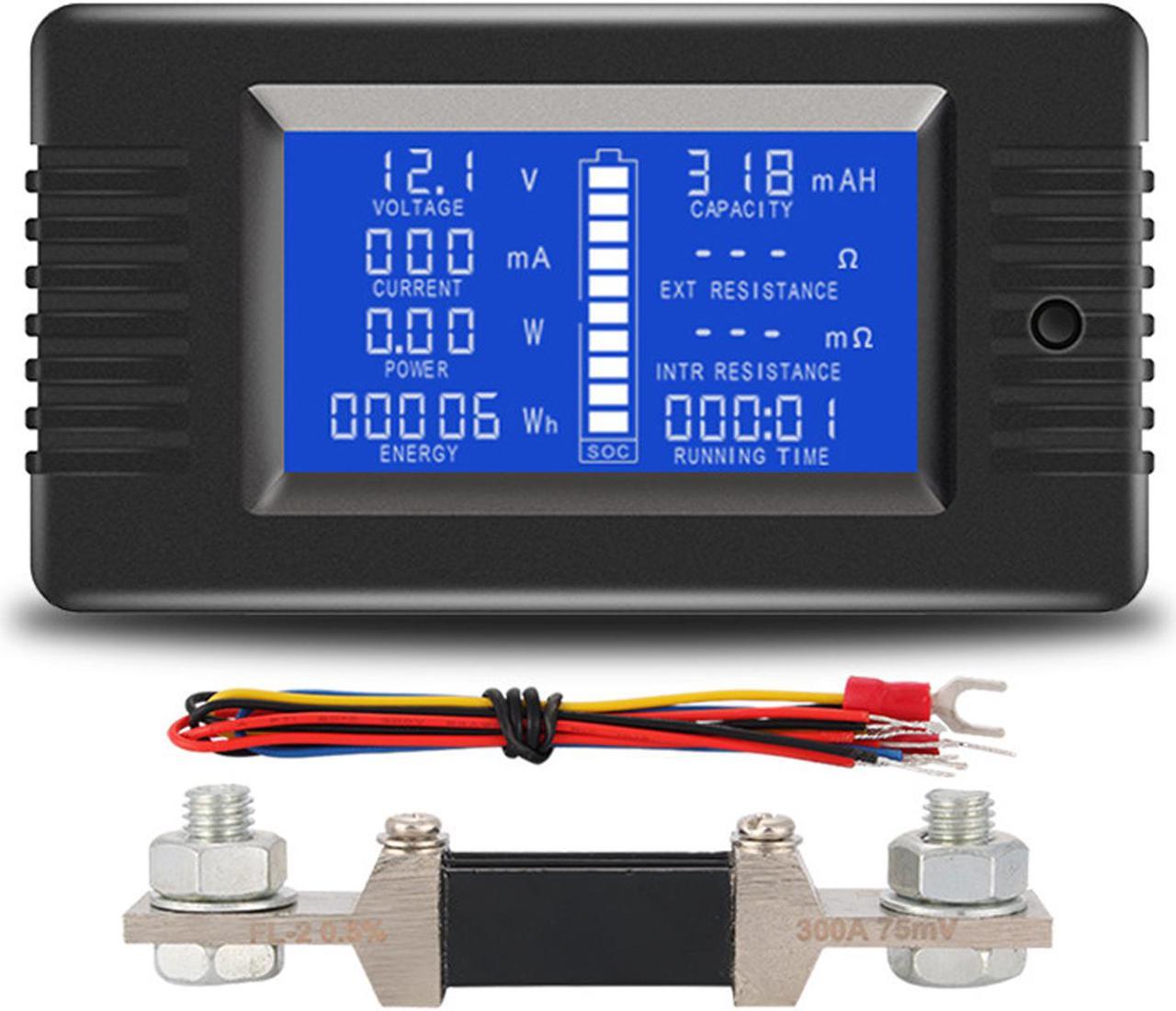 AUTENS DC Battery Monitor Meter with LCD Display,0-200V 0-300A Voltage Current Power Energy Impedance Resistance Capacity Multimeter Ammeter Voltmeter Digital Tester with 300A Shunt