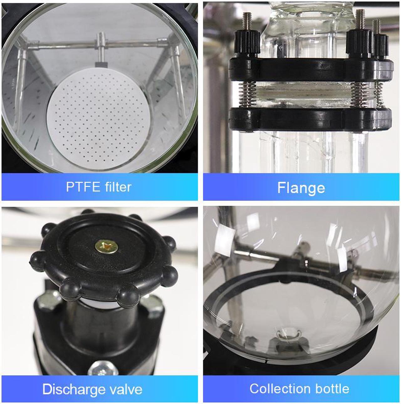 Alt view image 3 of 6 - 20L Vacuum Filter Glass Funnel PTFE Perforated Plate Buchner Funnel Glass Receiving Flask Discharge Valve with Brake casters, Easy to move