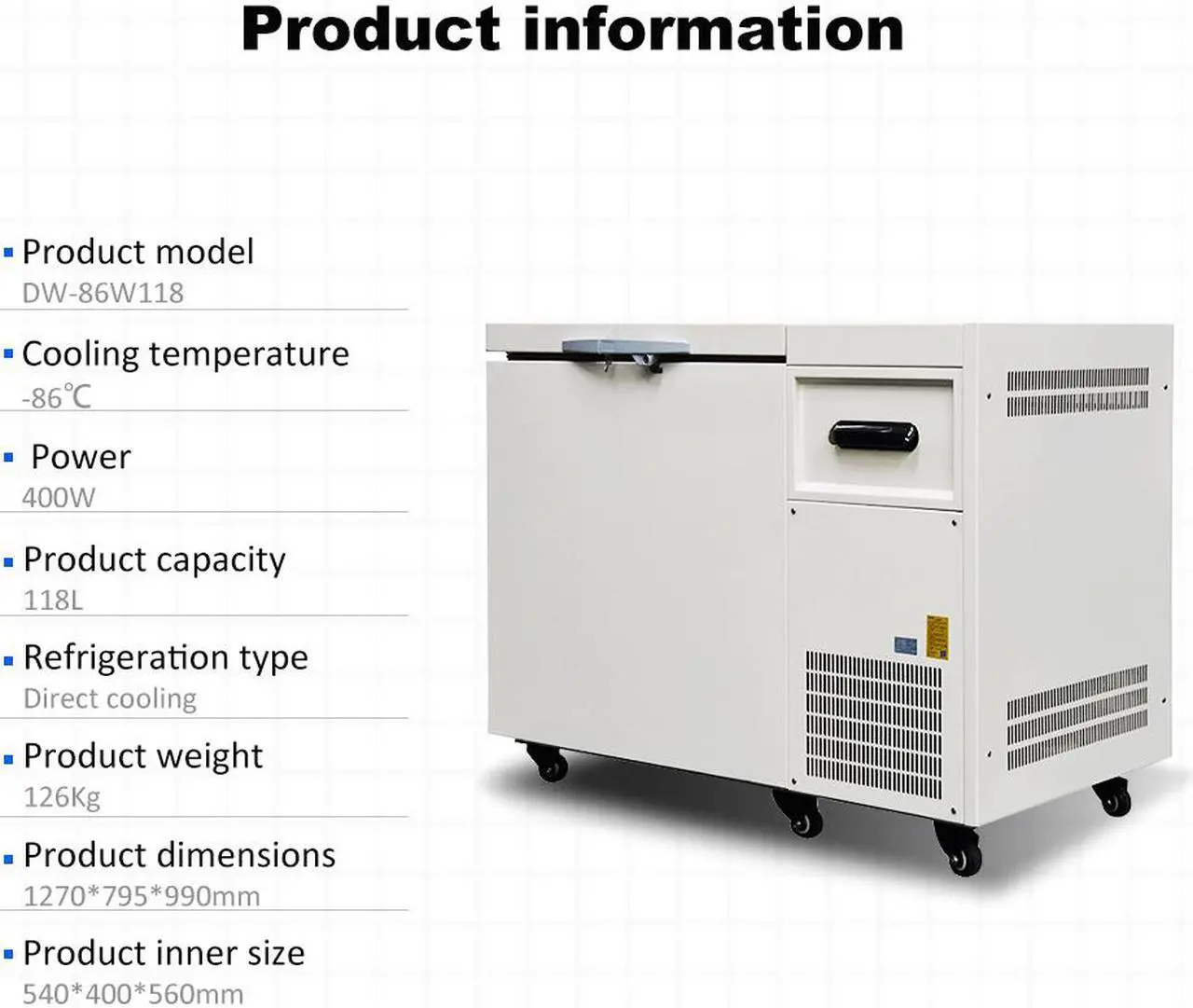 Alt view image 6 of 7 - -86 °C 118L Horizontal Ultra Low Temperature Freezer, Deep Refrigeration Refrigerator with Controller,110V