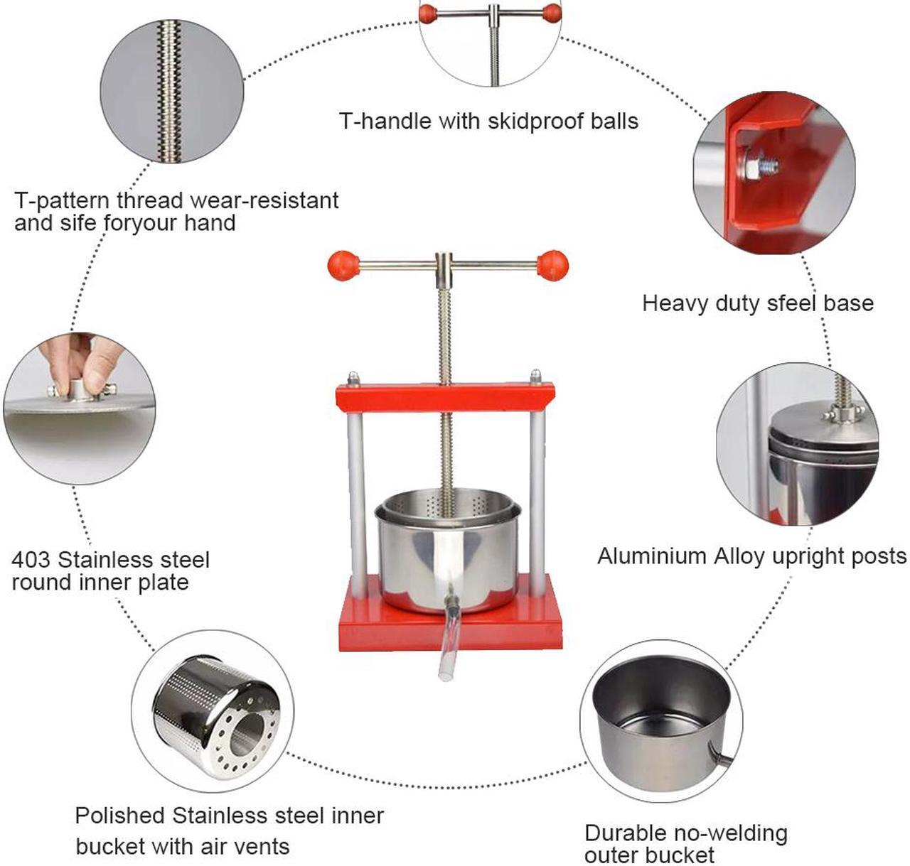 Alt view image 7 of 7 - HNZXIB 6L/ 1.6Gallon Cheese Tincture Herb Fruit Wine Power Ball Manual Press Handle-Stainless Steel & Iron for Juice, Herbal Juice, Cider, Wine, Olive Oil