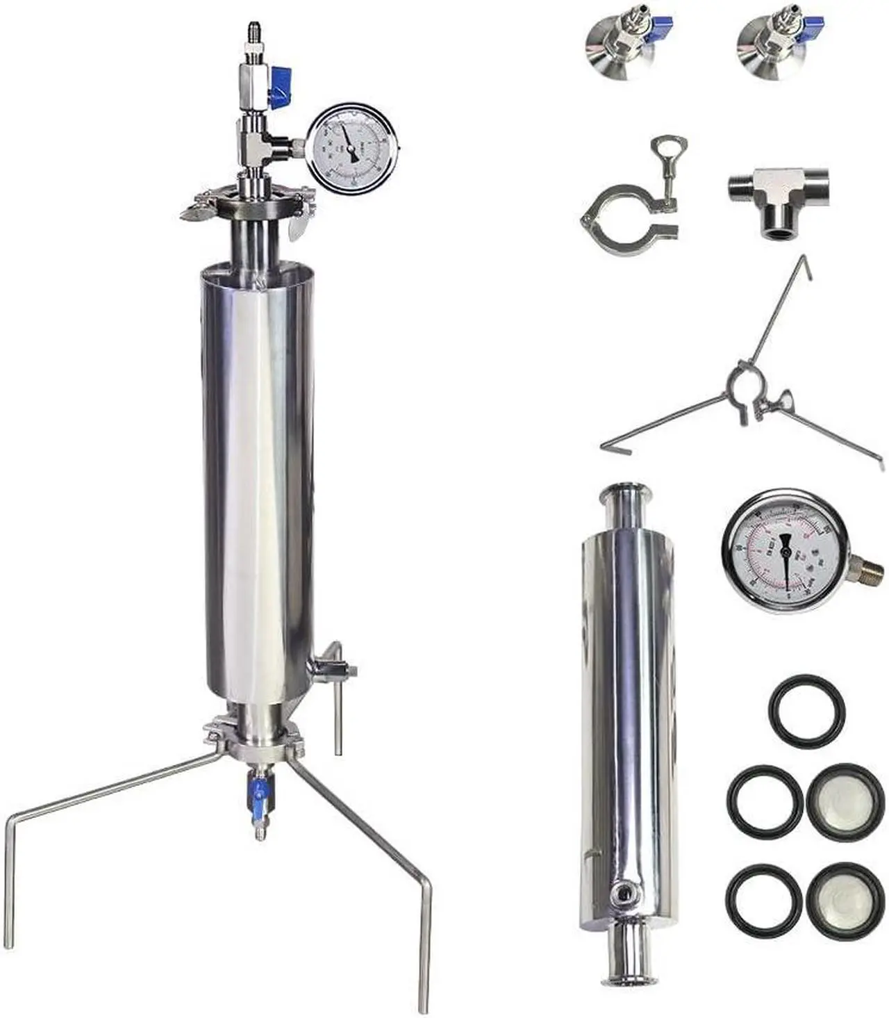 Alt view image 6 of 7 - 1.5'' Closed Loop Extractor ,Stainless Steel Vacuum Chamber/Tube 90 Gram with Tripod ,Aim to Extract from Plant Leaves