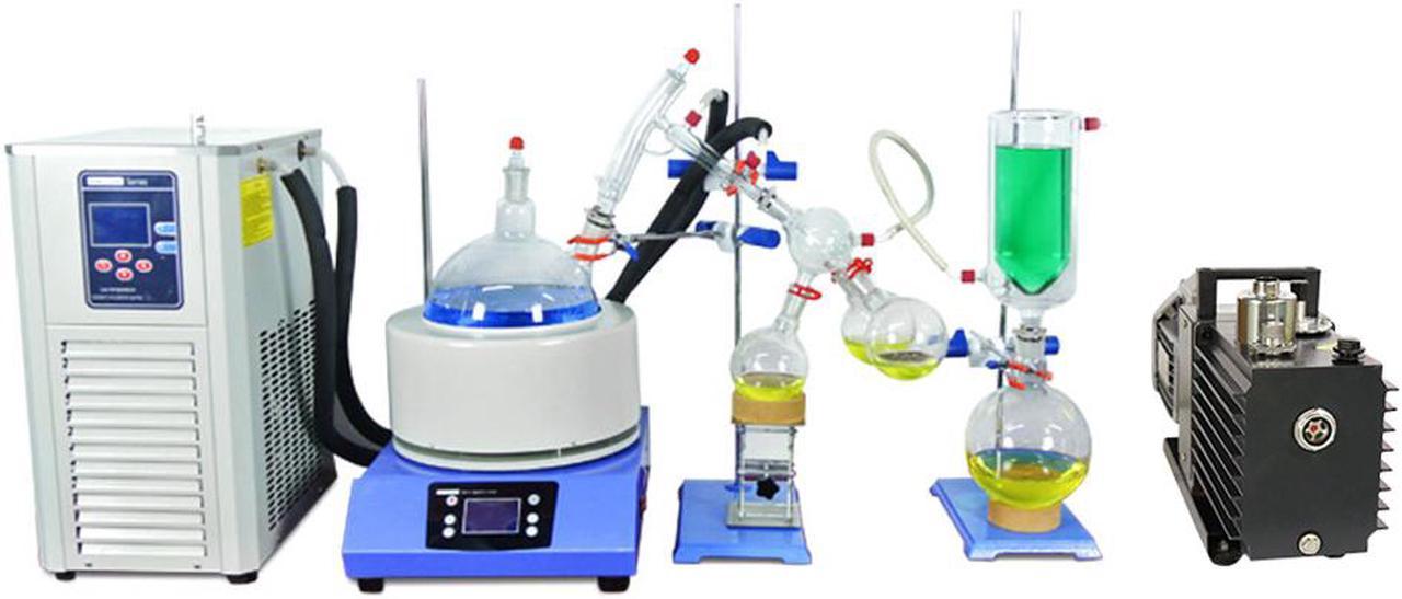 5L Short Path Distillation + Rotary Vane Vacuum Pump + Refrigerated Circulating Pump Cooling Chiller HNZXIB Laboratory instruments SPD-5L 110V including Cold Trap Stirring Heating Mantle