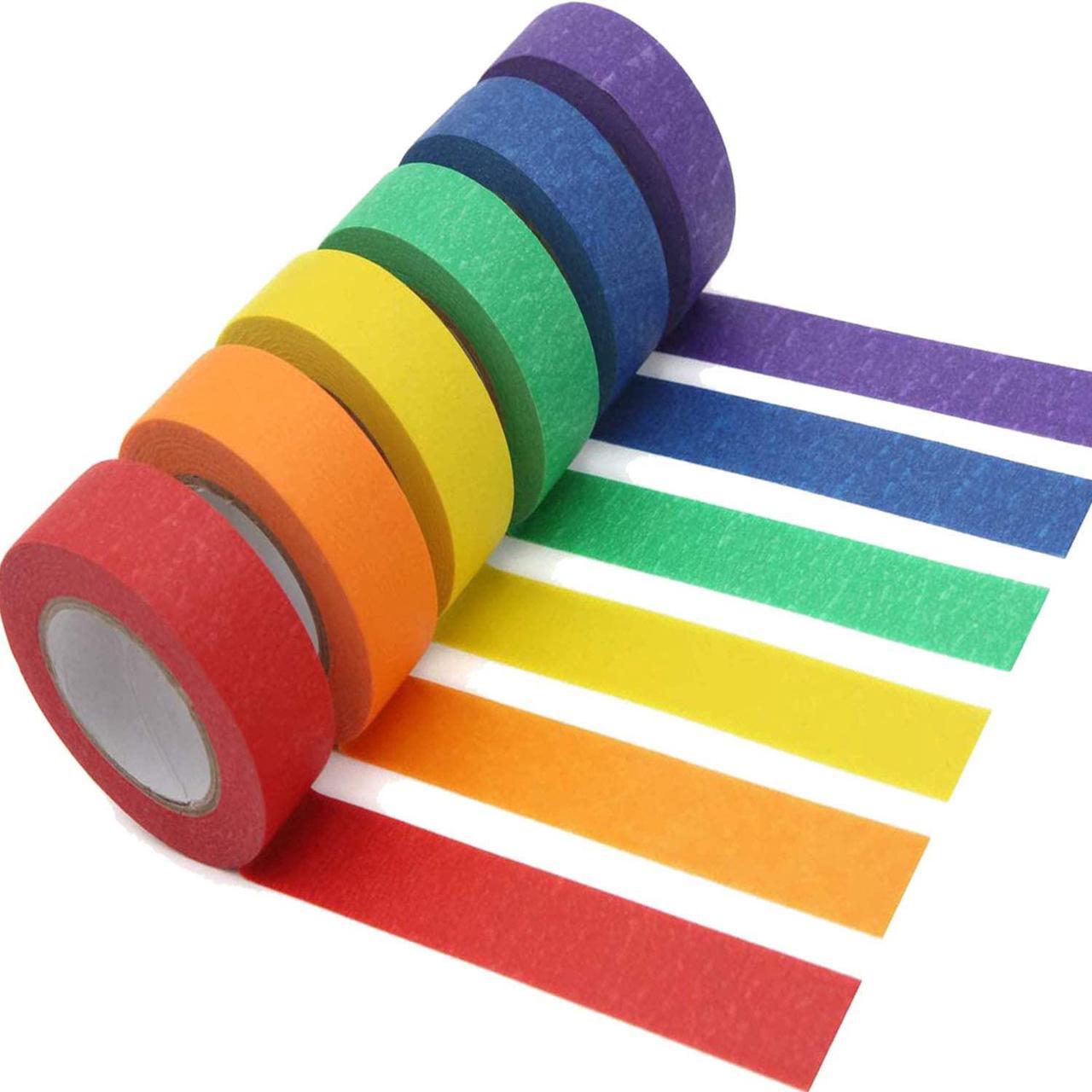 AUTENS Colored Masking Tape, 6 Pack 1 Inch x 13 Yards (2.4cm X 12m) Colorful Paper DIY Decorative Stickers Tape Fun Rainbow Masking Tapes for Arts & Crafts, Labeling or Coding, School, Office & Home