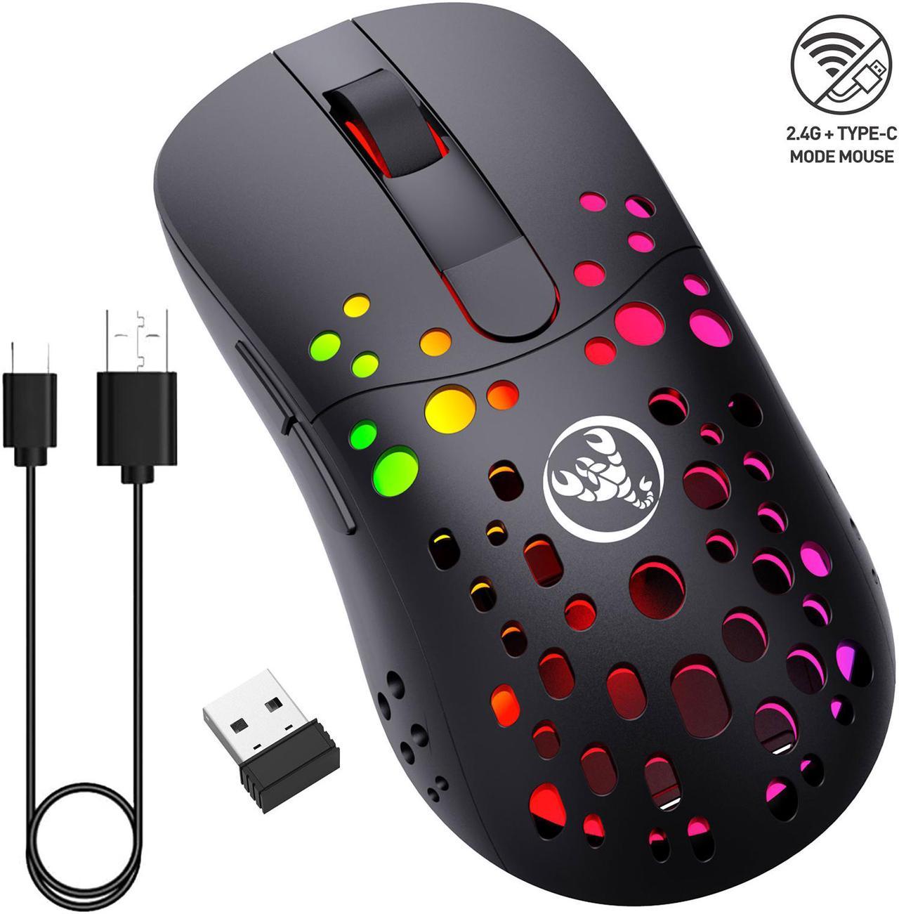 AUTENS Lightweight Gaming Mouse, 2.4G Wireless and USB-C Wired Dual-Mode Rechargeable Mice, 6 Programmable Buttons Customize Backlit, 6 Levels Adjustable DPI Up to 10000 for Laptop PC Mac Windows