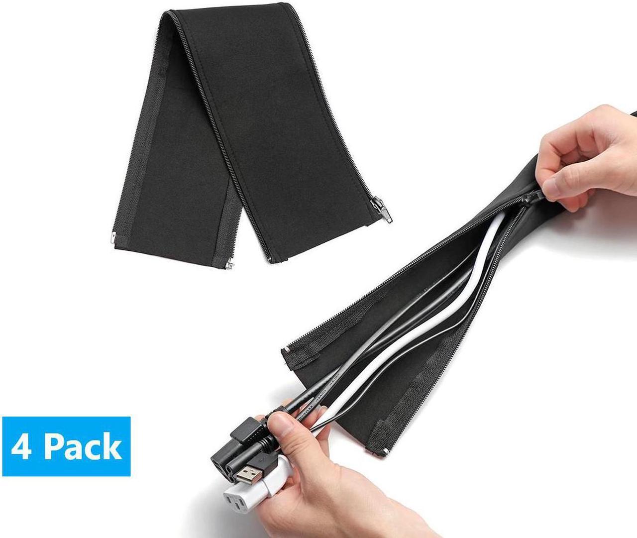 Main image of DIY Cable Management Sleeve Zipper Closure Wrap Wire Cord Hider Cover Organizer System 19.5 inch for PC/TV/Office/Phone, 4 Pack Black