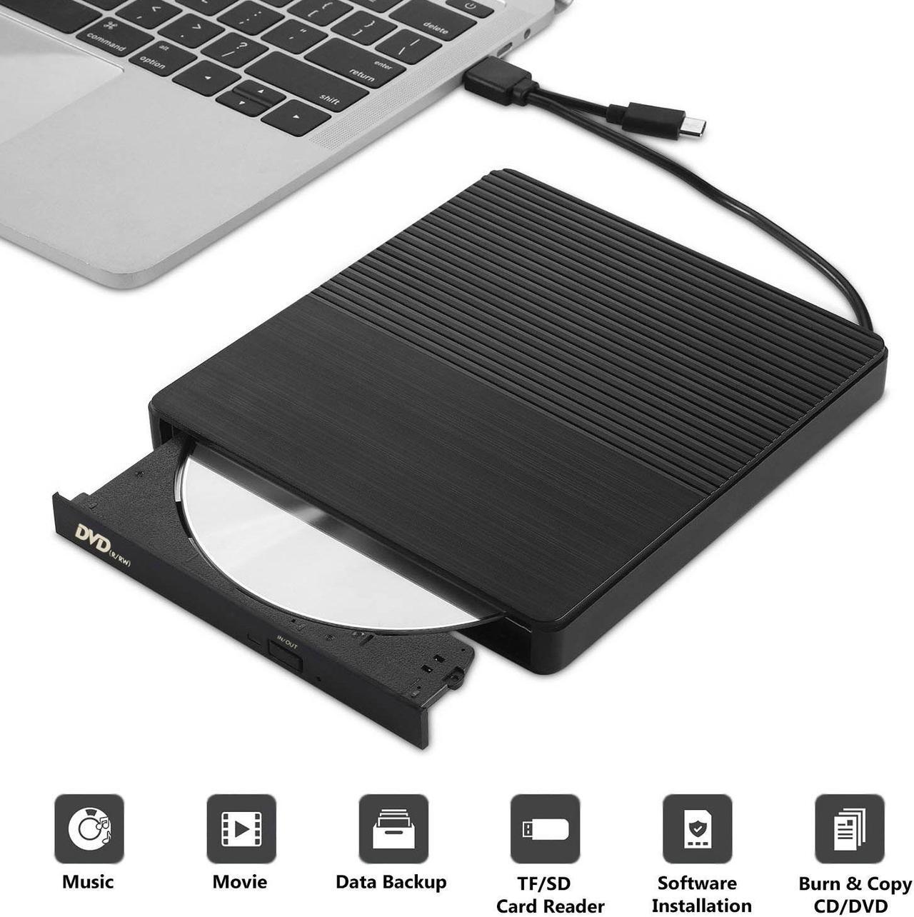 Alt view image 4 of 7 - AUTENS External CD DVD Drive USB 3.0 Type-C CD-RW DVD-R Combo Burner with SD/TF Slot, 2 USB 2.0 Port for PC Laptop Computer Windows 11/10/8/7