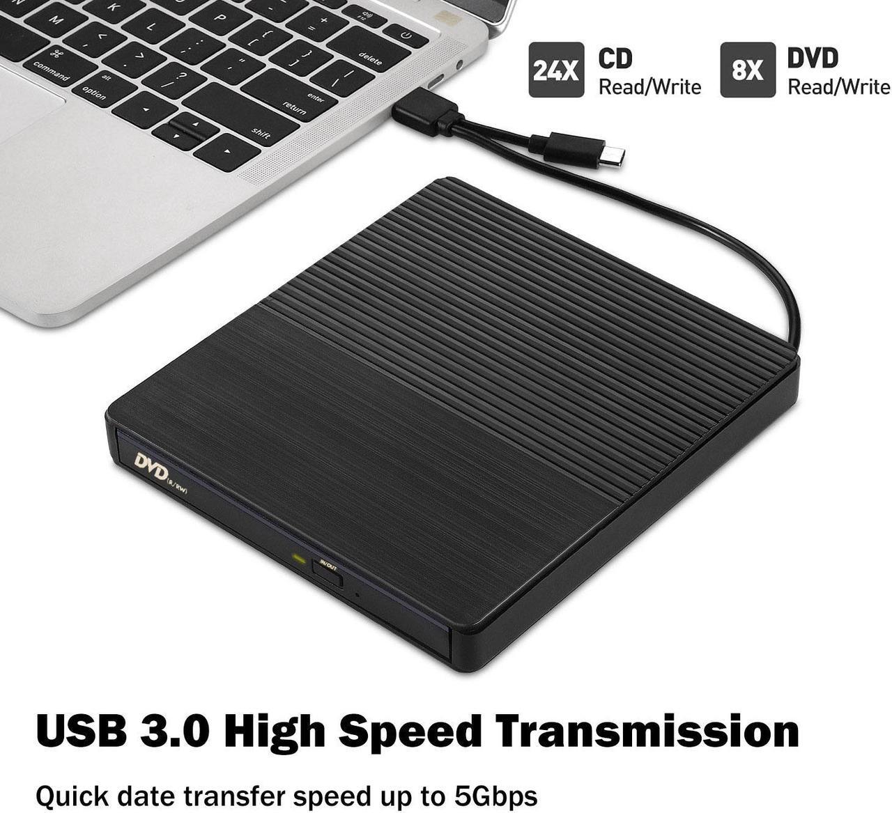 Alt view image 2 of 7 - AUTENS External CD DVD Drive USB 3.0 Type-C CD-RW DVD-R Combo Burner with SD/TF Slot, 2 USB 2.0 Port for PC Laptop Computer Windows 11/10/8/7