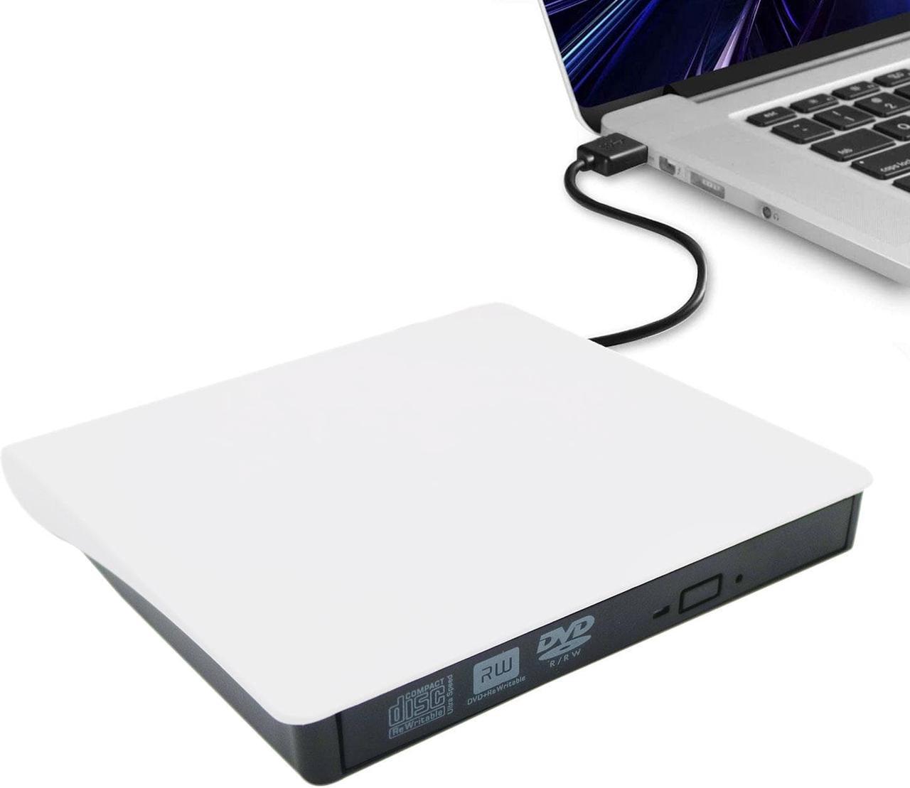 AUTENS External CD DVD Drive USB 3.0 Portable Fits for DVD-R DVD-RW DVD+R DVD+RW DVD-ROM Super Speed Data Transfer for PC Laptop Computer Windows 11/10/8/7 (White)