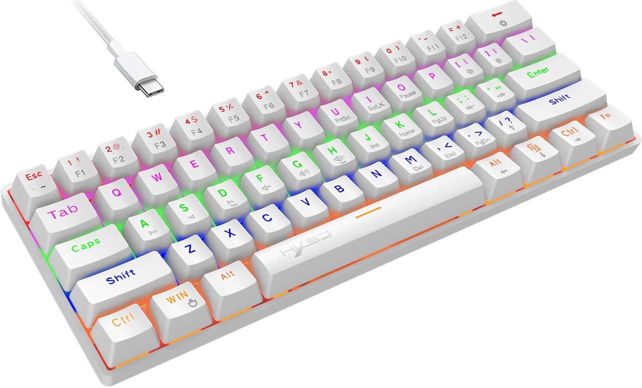 60% Mechanical Gaming Keyboard Blue Switch, Full Anti-Ghosting 61 Key, Mini Portable Rainbow Backlit, Wired USB Type-C Cable, 18 Backlit Effects for Typist Laptop PC Computer Mac Gamer White