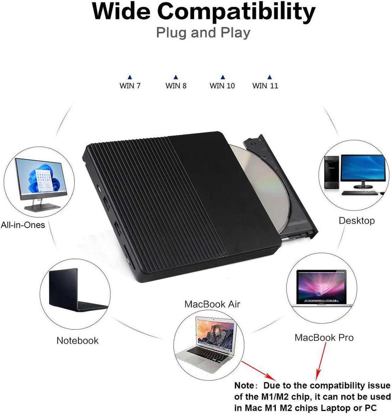 Alt view image 6 of 7 - AUTENS External CD DVD Drive USB 3.0 Type-C CD-RW DVD-R Combo Burner with SD/TF Slot, 2 USB 2.0 Port for PC Laptop Computer Windows 11/10/8/7