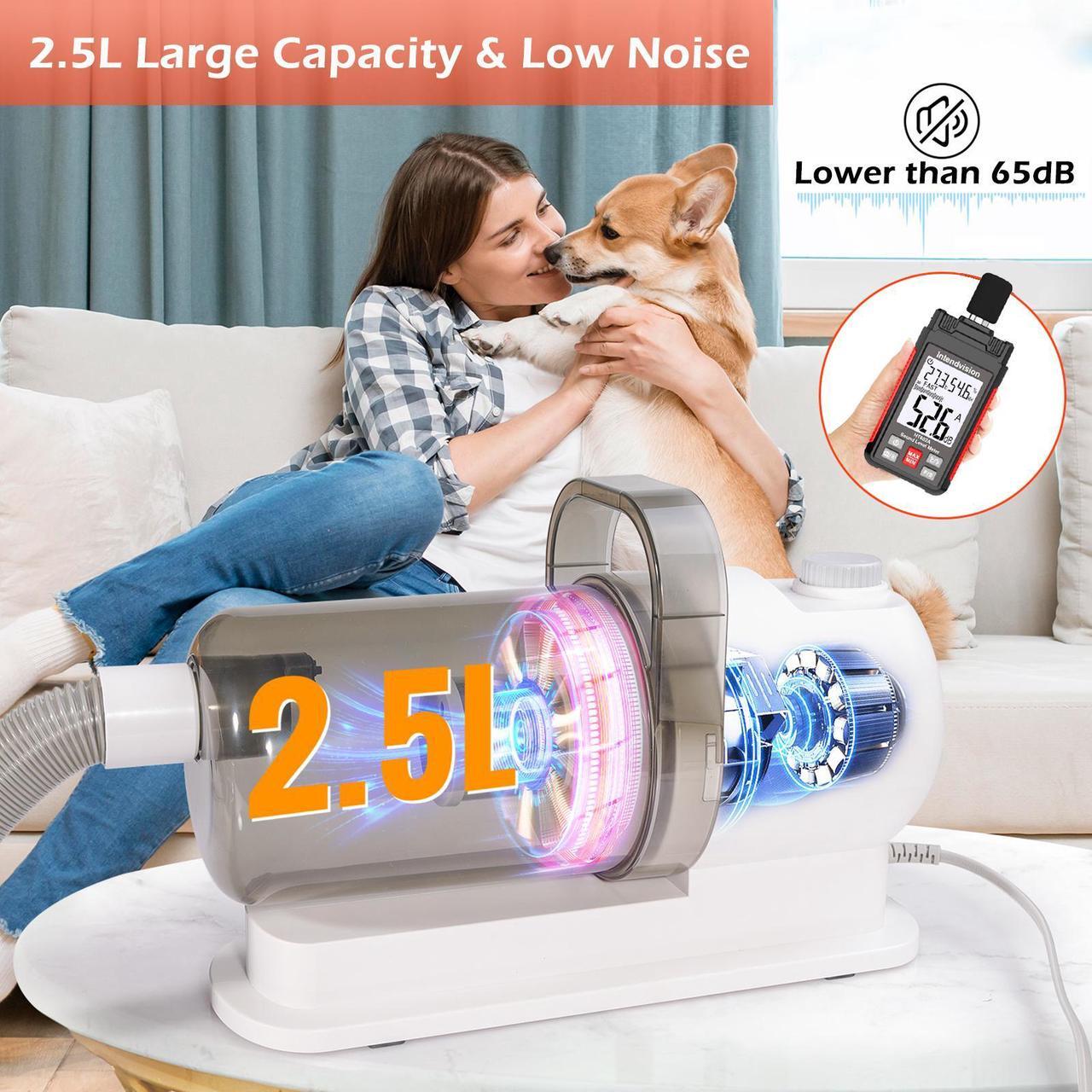 Alt view image 4 of 7 - Dog Grooming Vacuum, Pet Vacuum Grooming Kit, 6 in 1 Dog Vacuum for Shedding Grooming, 99% Pet Hair Removal, 2.5L Capacity with 6 Hair Clipper Combs, for Dogs, Cats, Home Cleaning