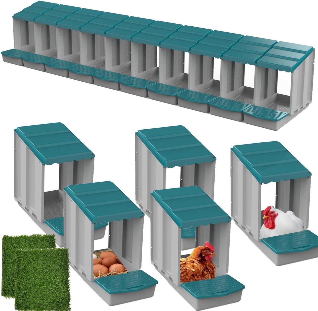 Main image of AUTENS Chicken Nesting Boxes, 10 Hole Laying Boxes,2 Nest Mat, Plastic Roll Away Chicken Nest Box, Egg Roll Out with Perch Eggs Protected Collection Area, Poultry Modular House Egg Coop Nest Perch