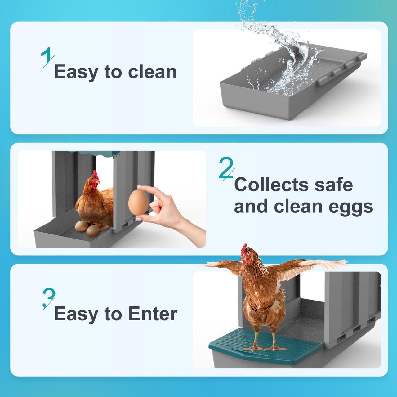 Alt view image 3 of 7 - AUTENS Chicken Nesting Boxes, 10 Hole Laying Boxes,2 Nest Mat, Plastic Roll Away Chicken Nest Box, Egg Roll Out with Perch Eggs Protected Collection Area, Poultry Modular House Egg Coop Nest Perch