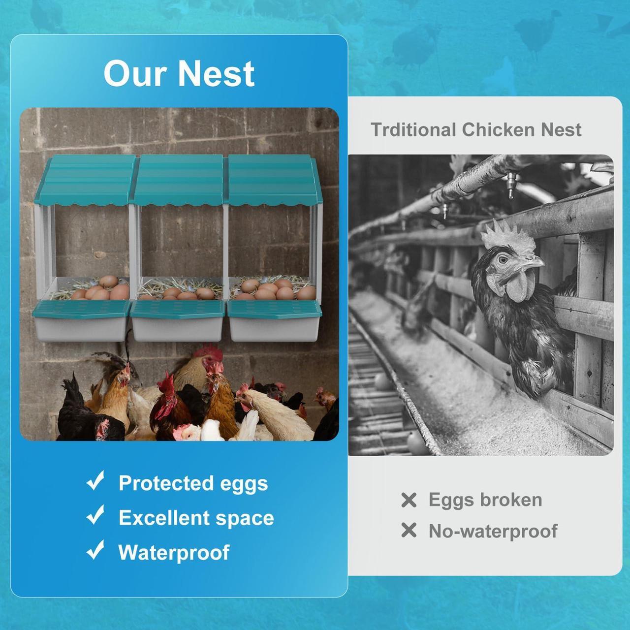 Alt view image 2 of 7 - AUTENS Chicken Nesting Boxes, 10 Hole Laying Boxes,2 Nest Mat, Plastic Roll Away Chicken Nest Box, Egg Roll Out with Perch Eggs Protected Collection Area, Poultry Modular House Egg Coop Nest Perch