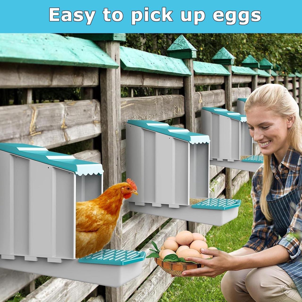 Alt view image 4 of 7 - AUTENS Chicken Nesting Boxes, 10 Hole Laying Boxes,2 Nest Mat, Plastic Roll Away Chicken Nest Box, Egg Roll Out with Perch Eggs Protected Collection Area, Poultry Modular House Egg Coop Nest Perch